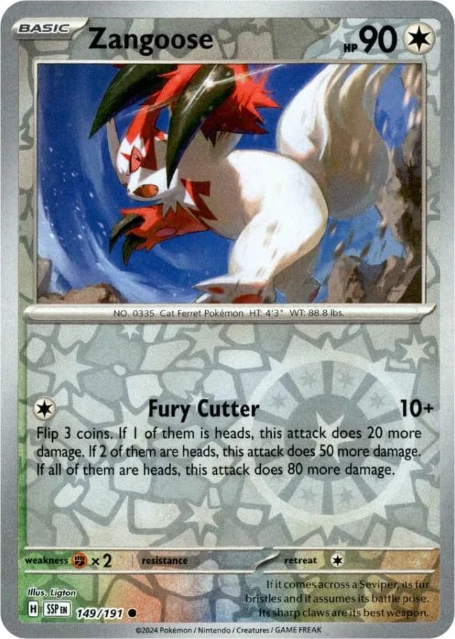 Zangoose reverse holo card front, Surging Sparks 149/191