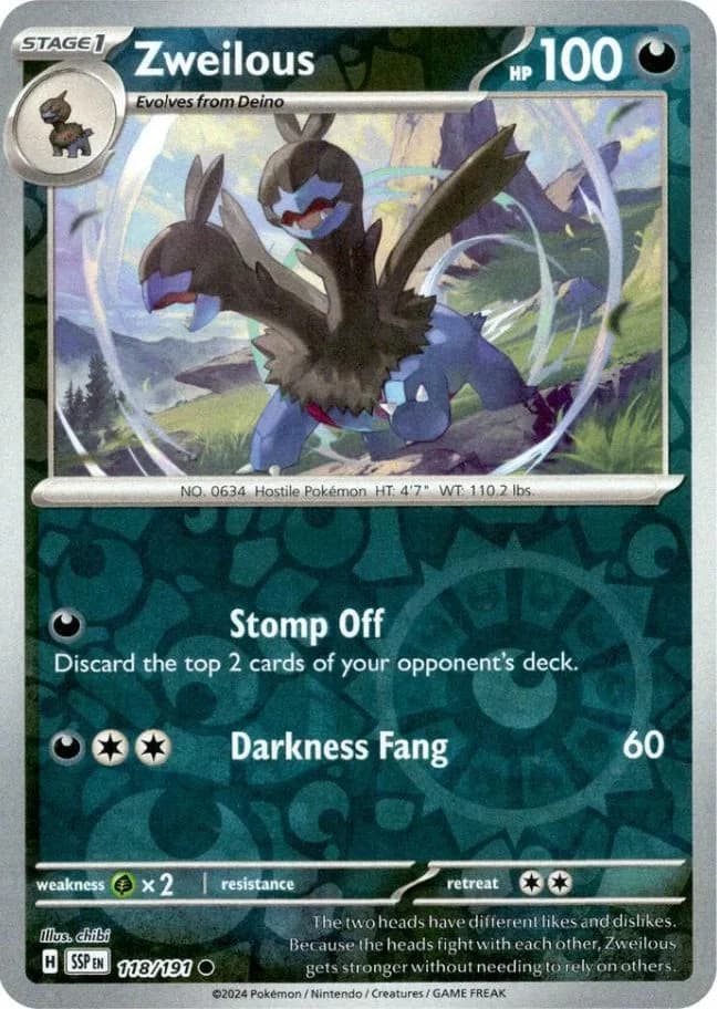 Zweilous reverse holo card front, Surging Sparks 118/191
