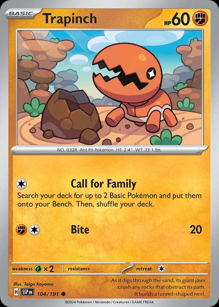 Surging Sparks Trapinch card front, 104/191