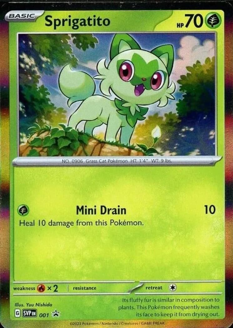 Sprigatito holo card front, Scarlet & Violet Black Star Promos 001