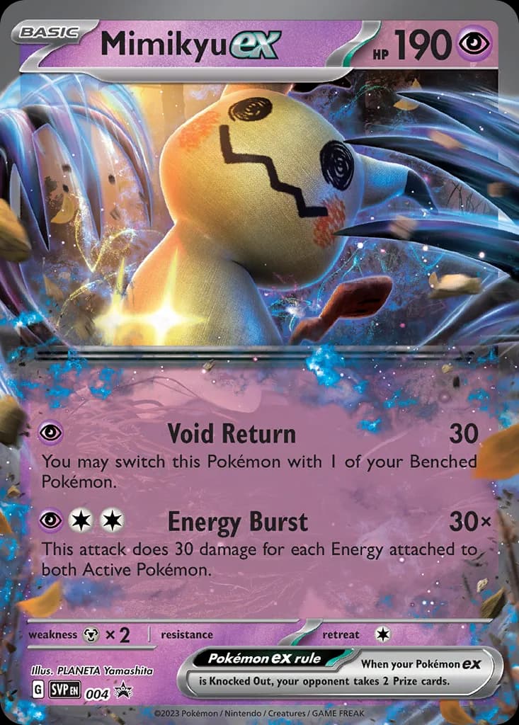 Mimikyu ex card front, Scarlet & Violet Black Star Promos 004