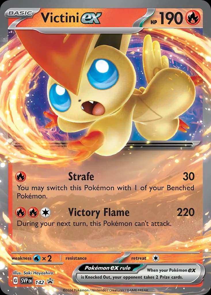 Scarlet & Violet Black Star Promos Victini ex card front, 142