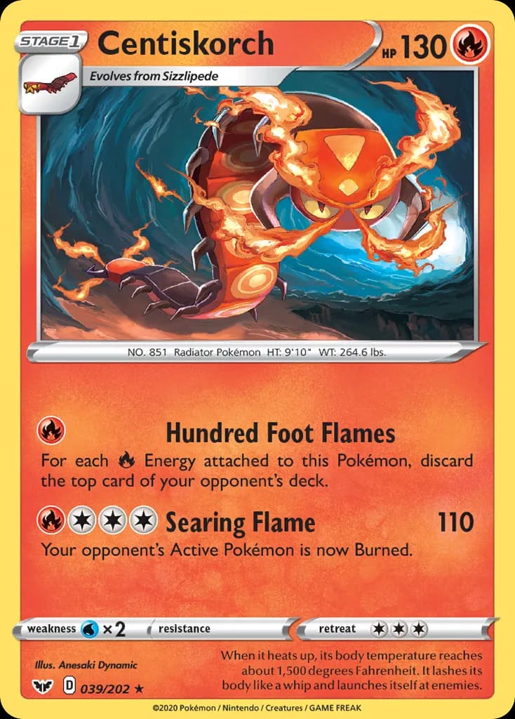 Sword & Shield Centiskorch card front, 39/202