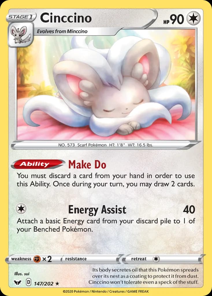 Sword & Shield Cinccino card front, 147/202