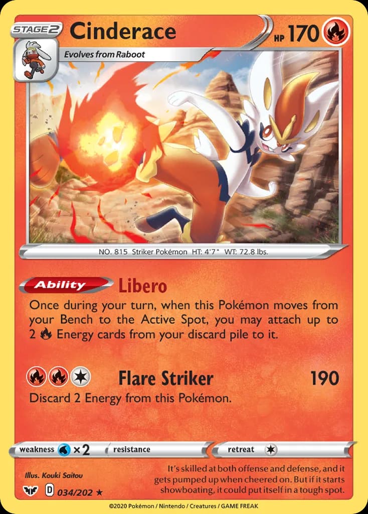 Sword & Shield Cinderace card front, 34/202