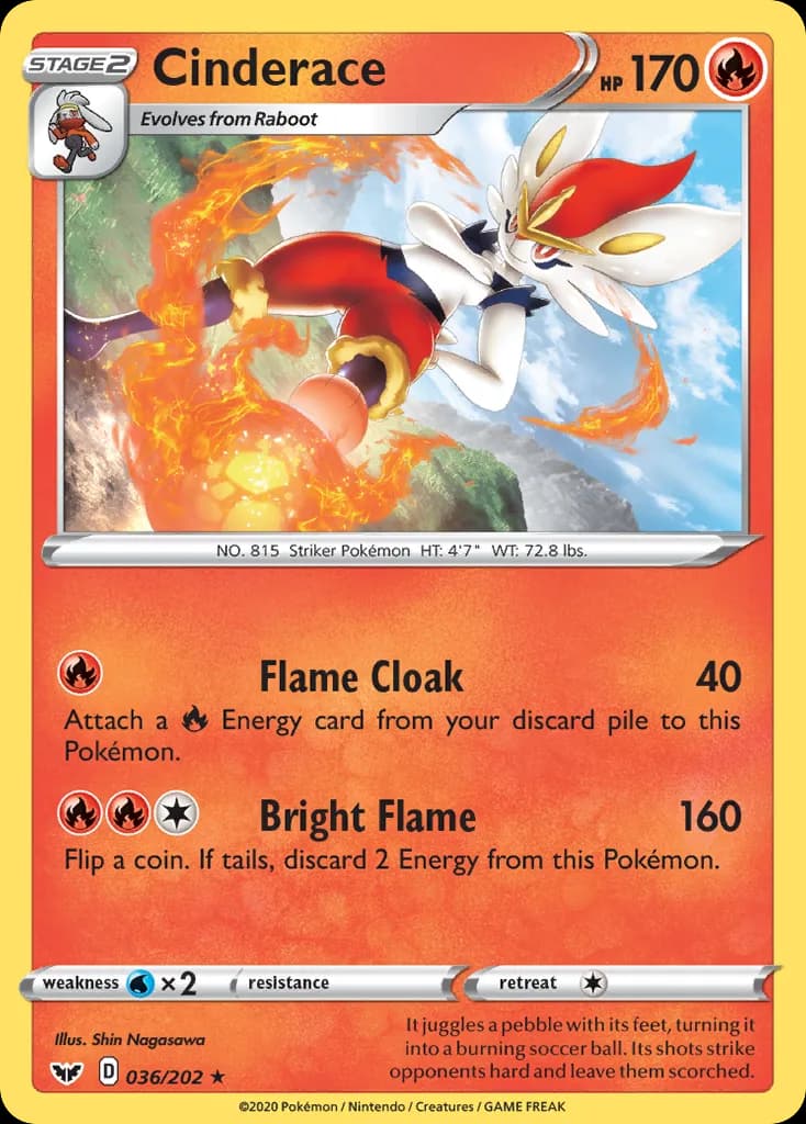 Sword & Shield Cinderace card front, 36/202