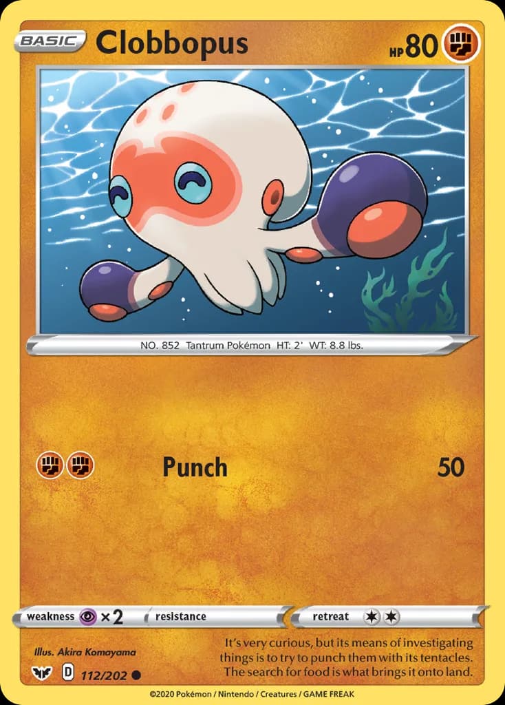 Sword & Shield Clobbopus card front, 112/202