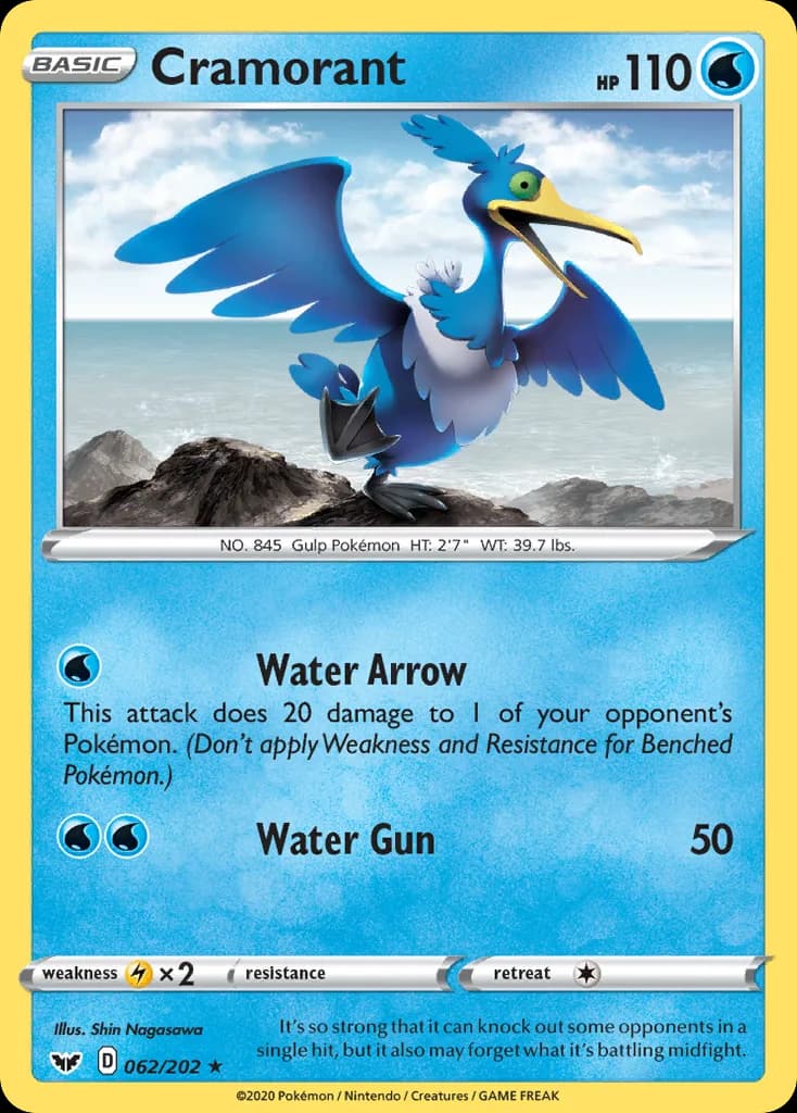 Sword & Shield Cramorant card front, 62/202
