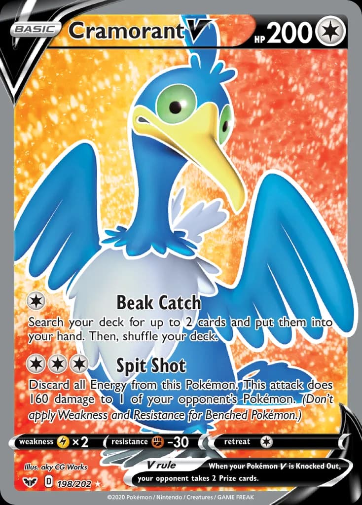 Sword & Shield Cramorant V card front, 198/202