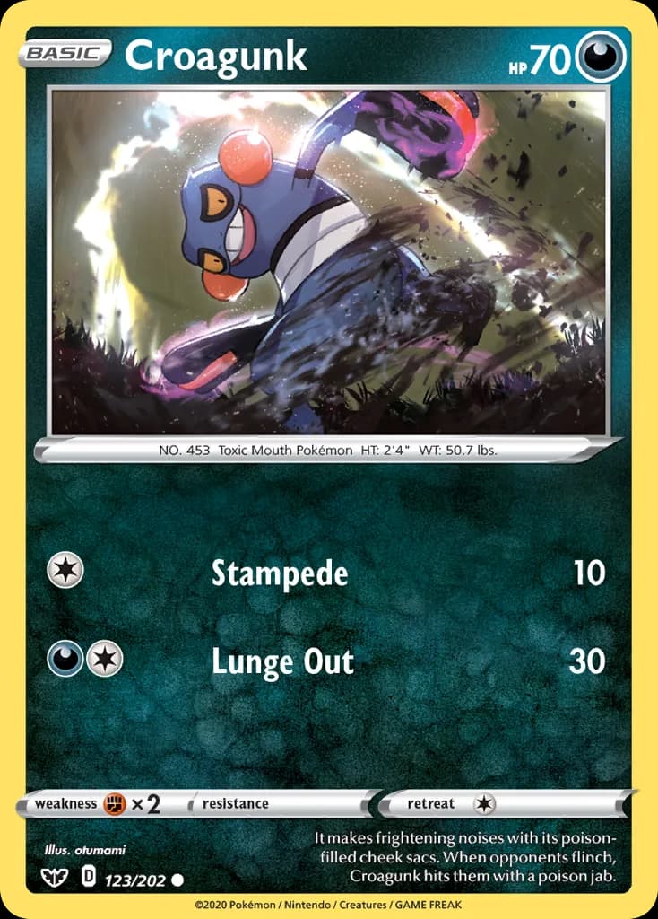 Sword & Shield Croagunk card front, 123/202