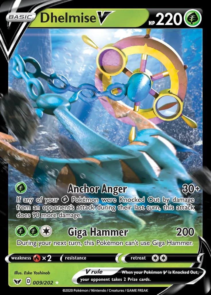 Sword & Shield Dhelmise V card front, 9/202