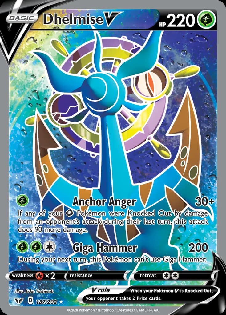 Sword & Shield Dhelmise V card front, 187/202