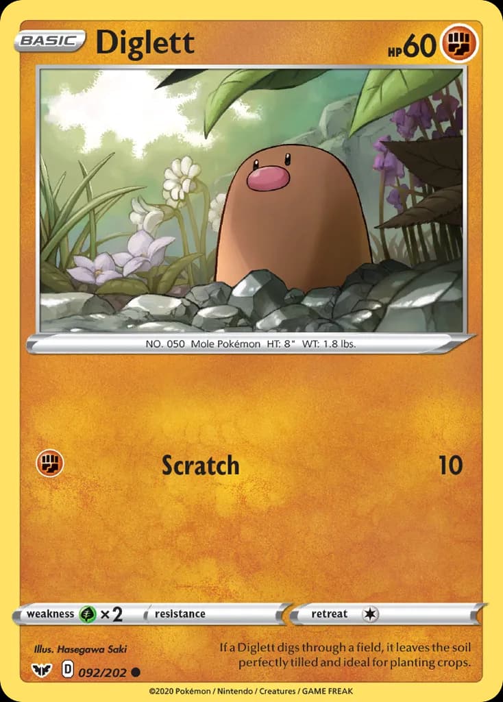 Sword & Shield Diglett card front, 92/202