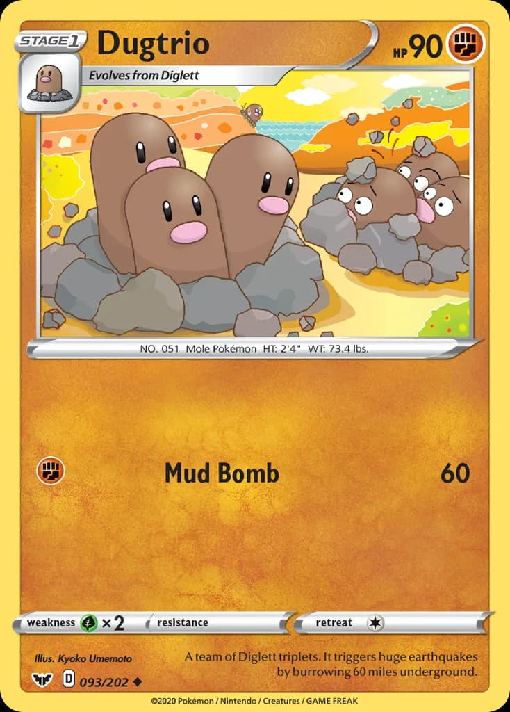Sword & Shield Dugtrio card front, 93/202