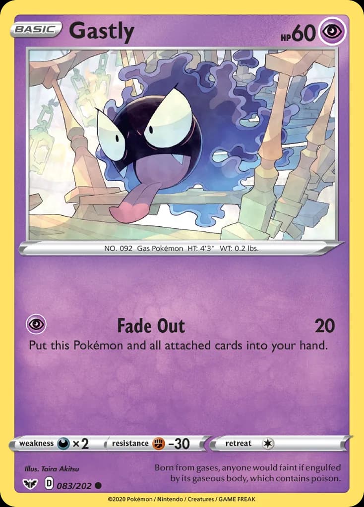 Sword & Shield Gastly card front, 83/202