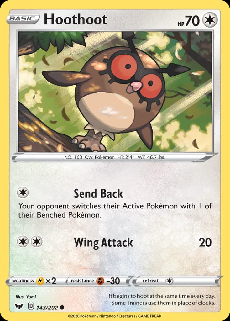 Sword & Shield Hoothoot card front, 143/202