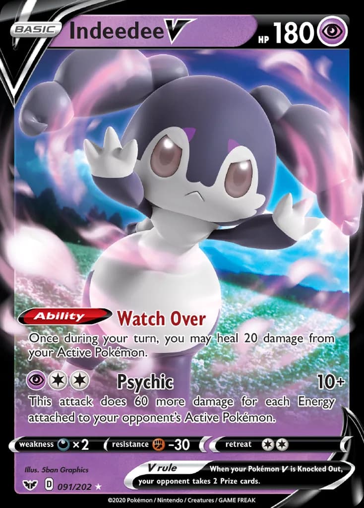Sword & Shield Indeedee V card front, 91/202