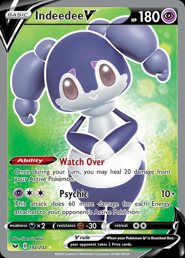 Sword & Shield Indeedee V card front, 192/202
