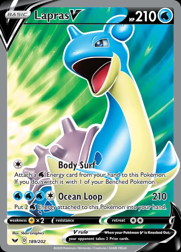 Lapras V card front, Sword & Shield 189/202
