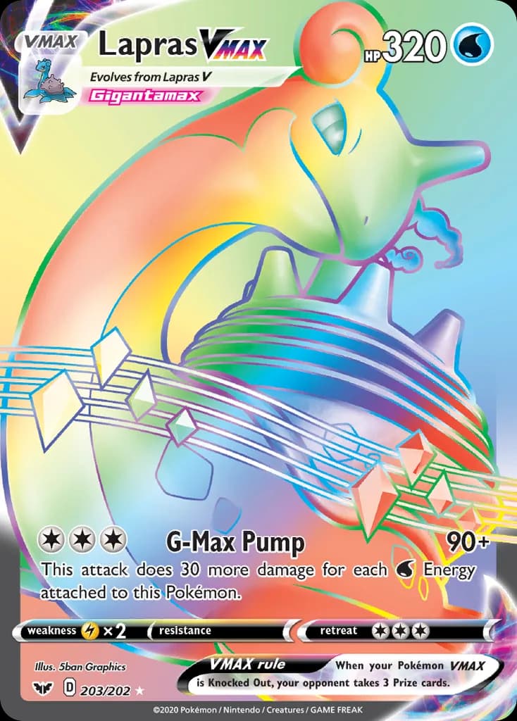 Lapras VMAX card front, Sword & Shield 203/202