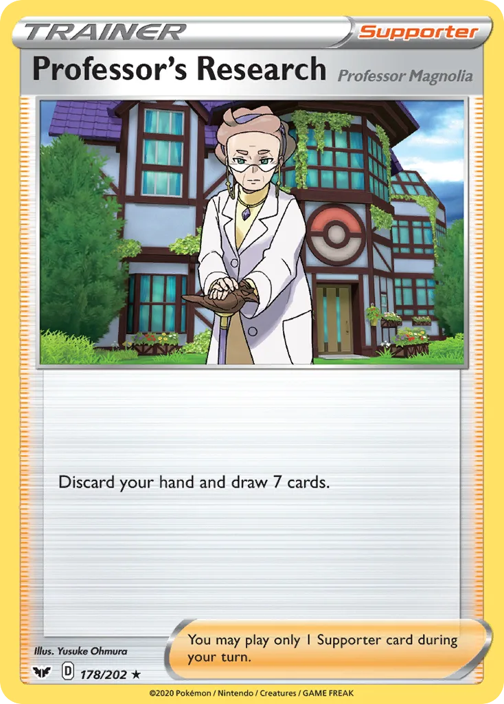 Sword & Shield Professor's Research (Professor Magnolia) card front, 178/202