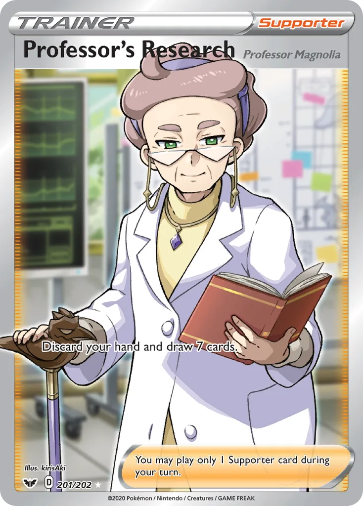 Sword & Shield Professor's Research (Professor Magnolia) card front, 201/202