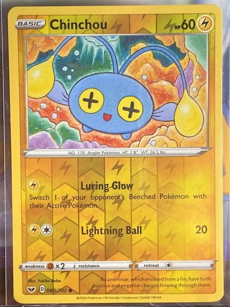 Chinchou reverse holo card front, Sword & Shield 68/202