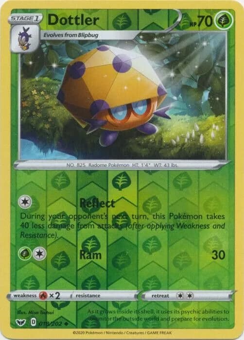 Dottler reverse holo card front, Sword & Shield 18/202