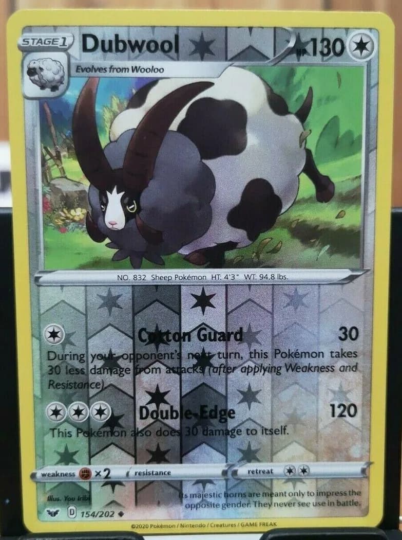 Dubwool reverse holo card front, Sword & Shield 154/202