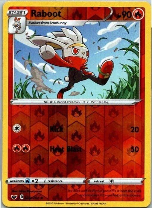 Raboot reverse holo card front, Sword & Shield 33/202