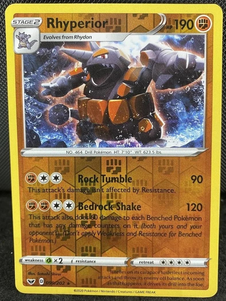 Rhyperior reverse holo card front, Sword & Shield 99/202