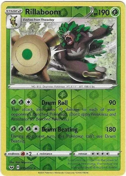 Rillaboom reverse holo card front, Sword & Shield 15/202