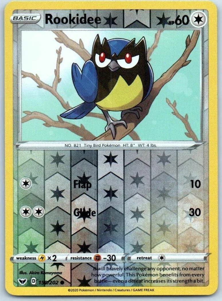 Rookidee reverse holo card front, Sword & Shield 150/202