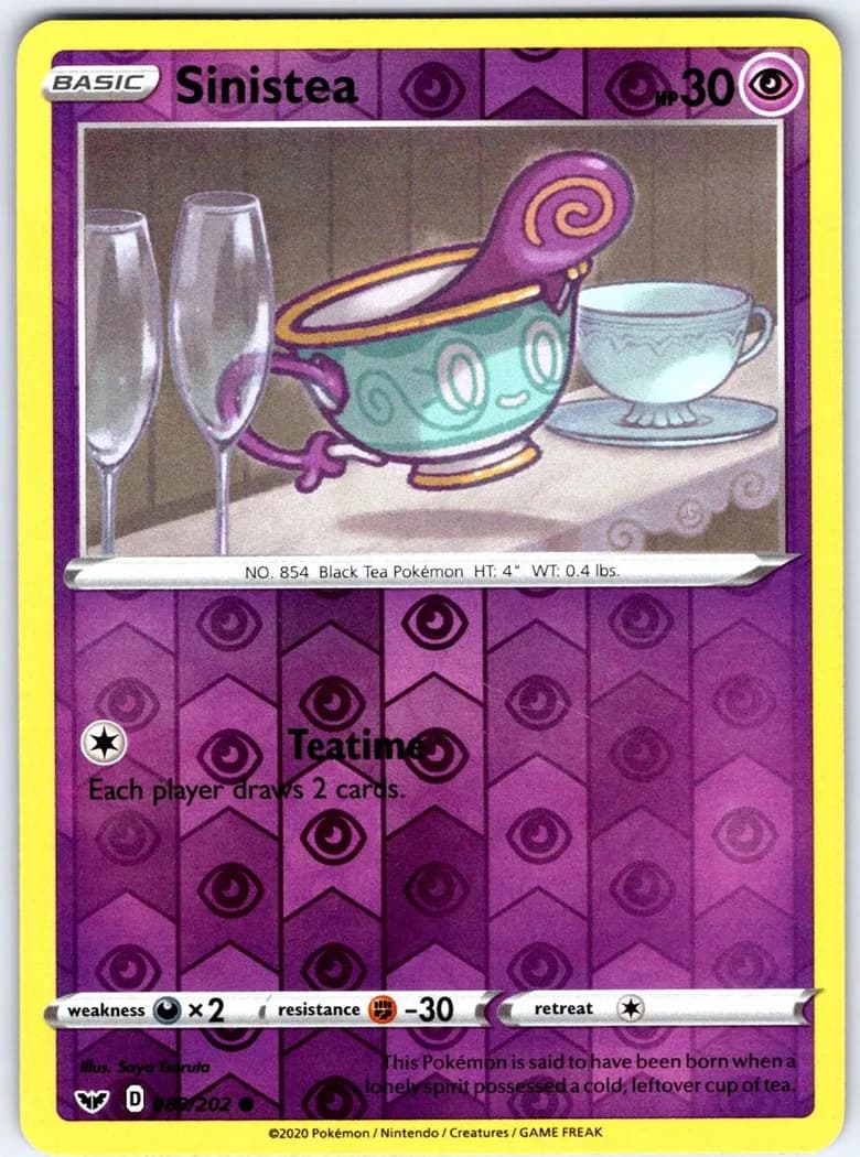 Sinistea reverse holo card front, Sword & Shield 89/202
