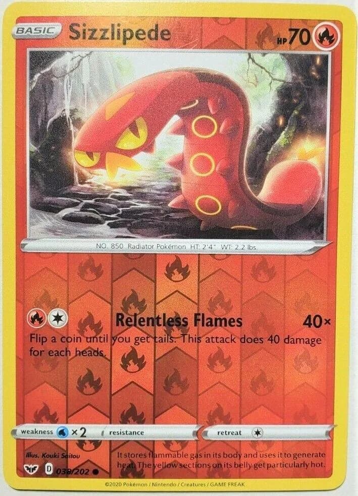 Sizzlipede reverse holo card front, Sword & Shield 38/202