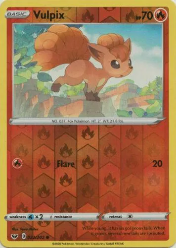 Vulpix reverse holo card front, Sword & Shield 22/202