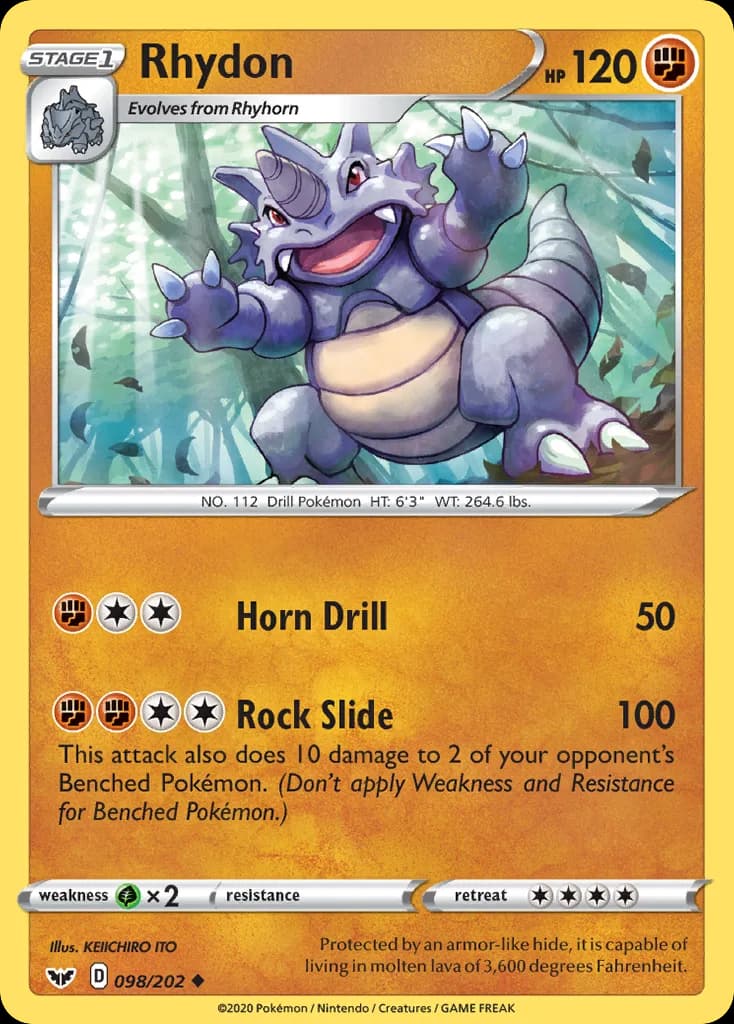 Sword & Shield Rhydon card front, 98/202