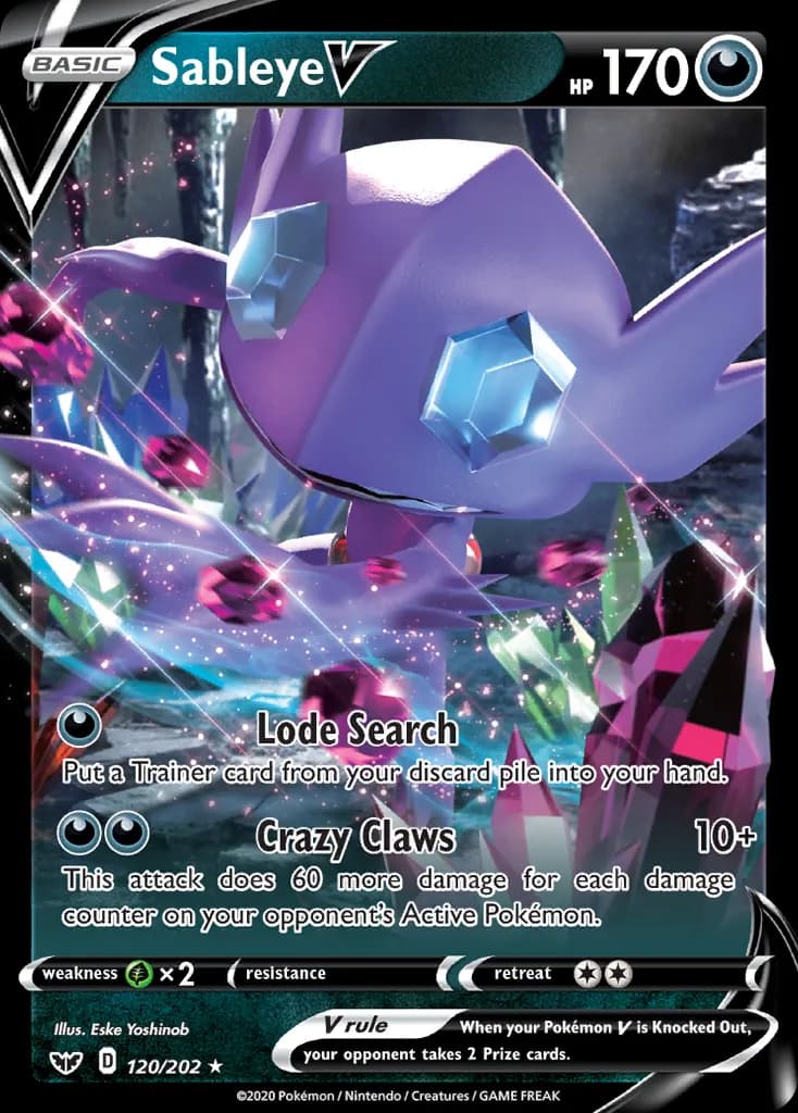 Sableye V card front, Sword & Shield 120/202