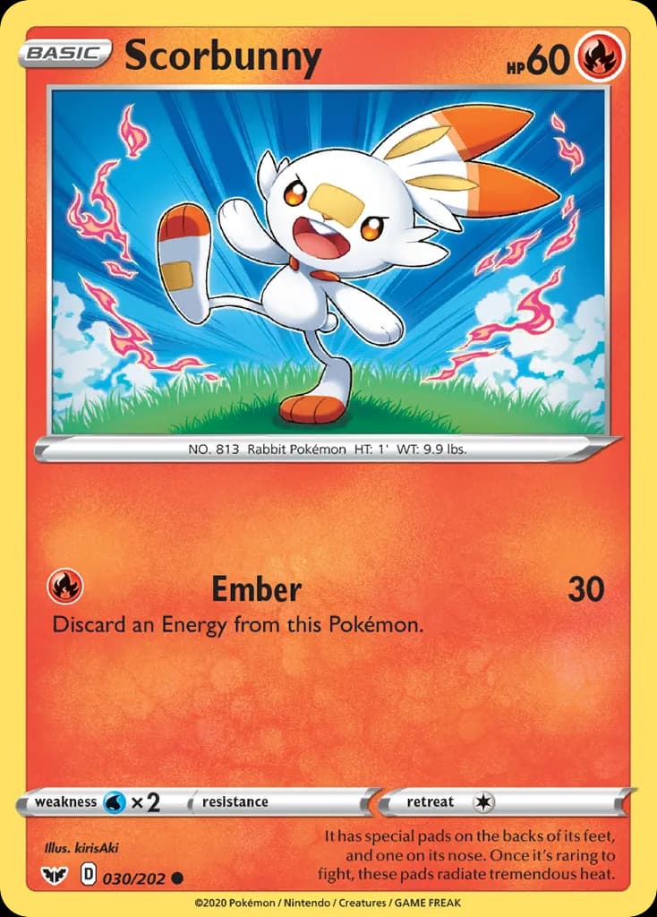 Sword & Shield Scorbunny card front, 30/202
