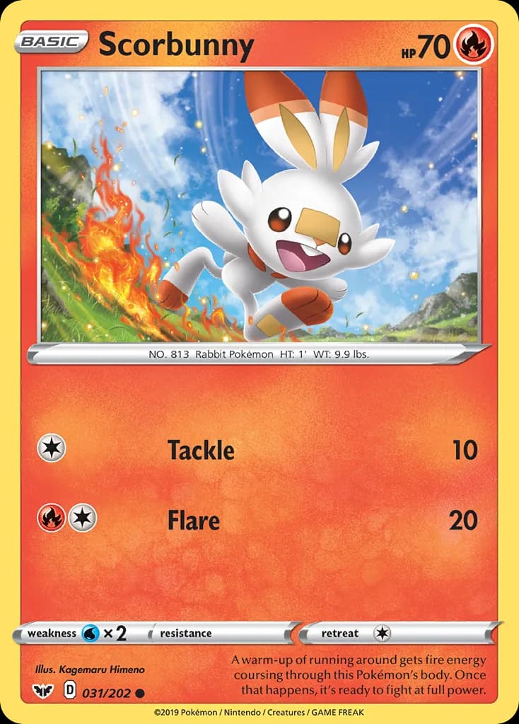 Sword & Shield Scorbunny card front, 31/202