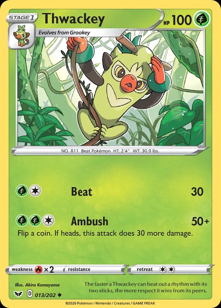 Sword & Shield Thwackey card front, 13/202