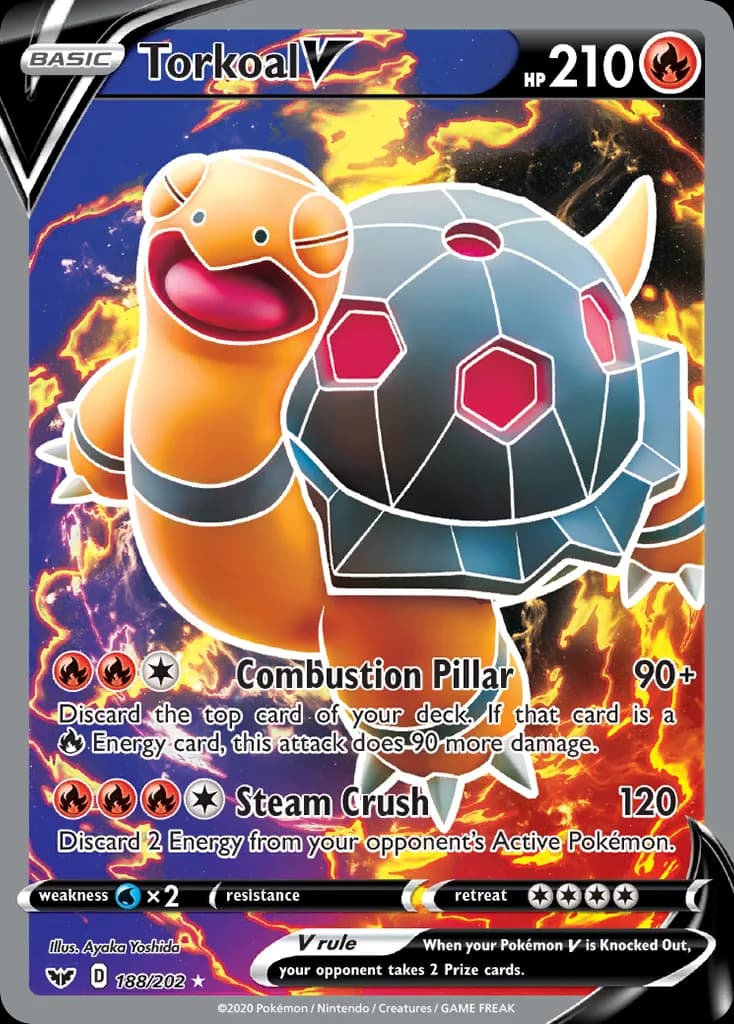 Sword & Shield Torkoal V card front, 188/202