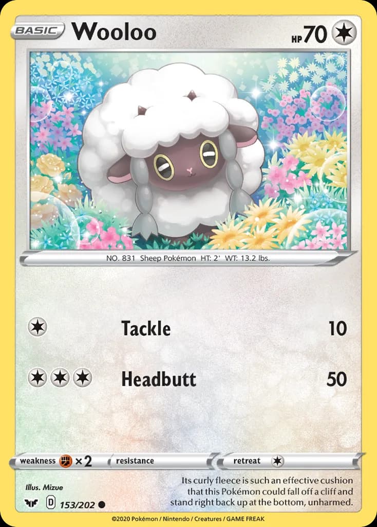 Sword & Shield Wooloo card front, 153/202