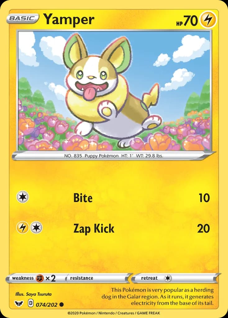 Sword & Shield Yamper card front, 74/202