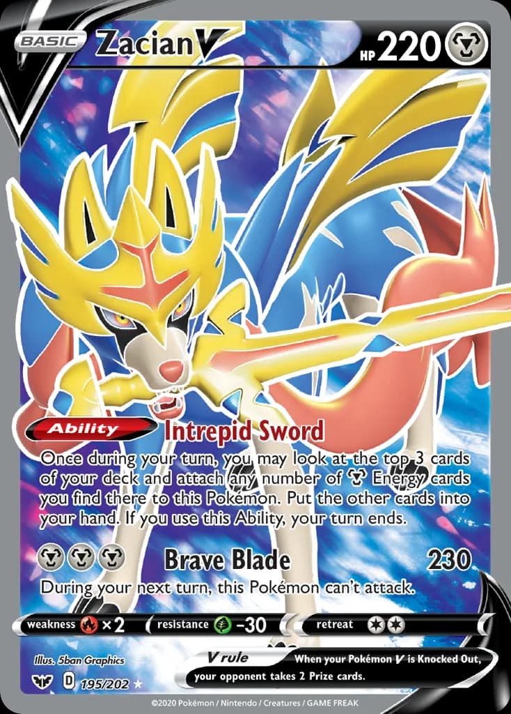 Sword & Shield Zacian V card front, 195/202