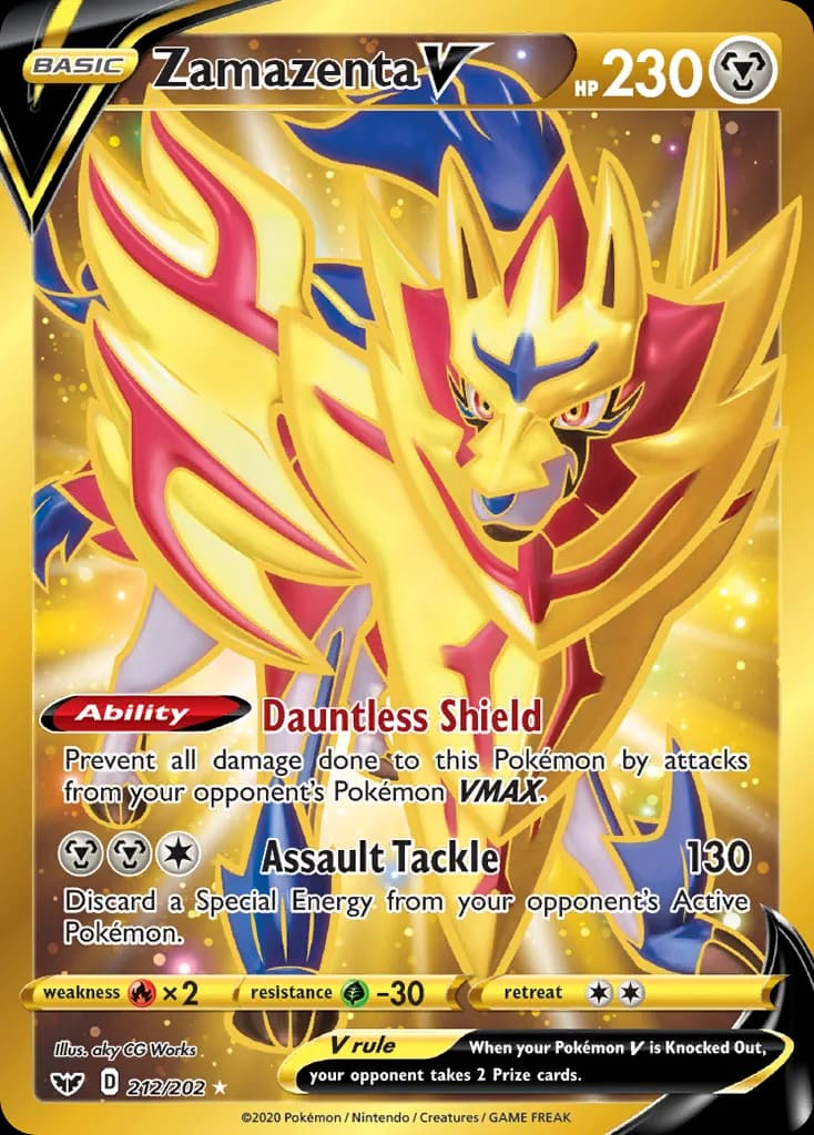 Sword & Shield Zamazenta V card front, 212/202