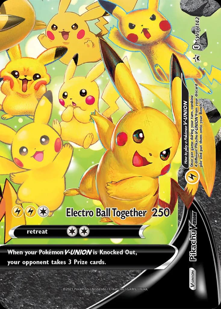 SWSH Black Star Promos Pikachu V-UNION holo promo card front, SWSH142