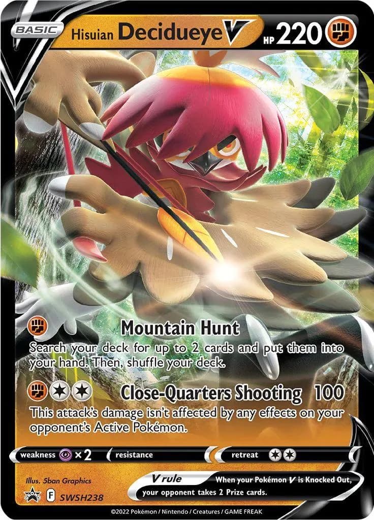 Hisuian Decidueye V holo card front, SWSH Black Star Promos SWSH238