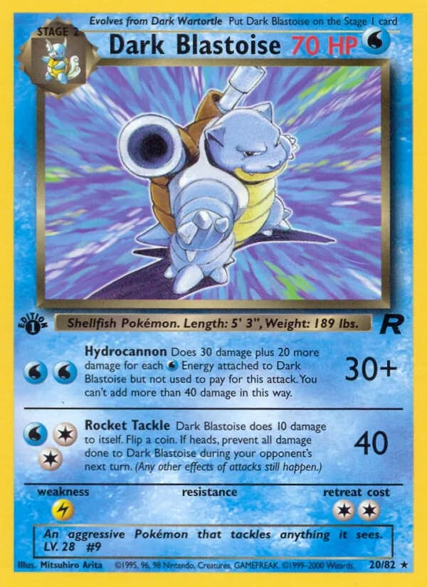 1st Edition Dark Blastoise card front, Team Rocket 20/82