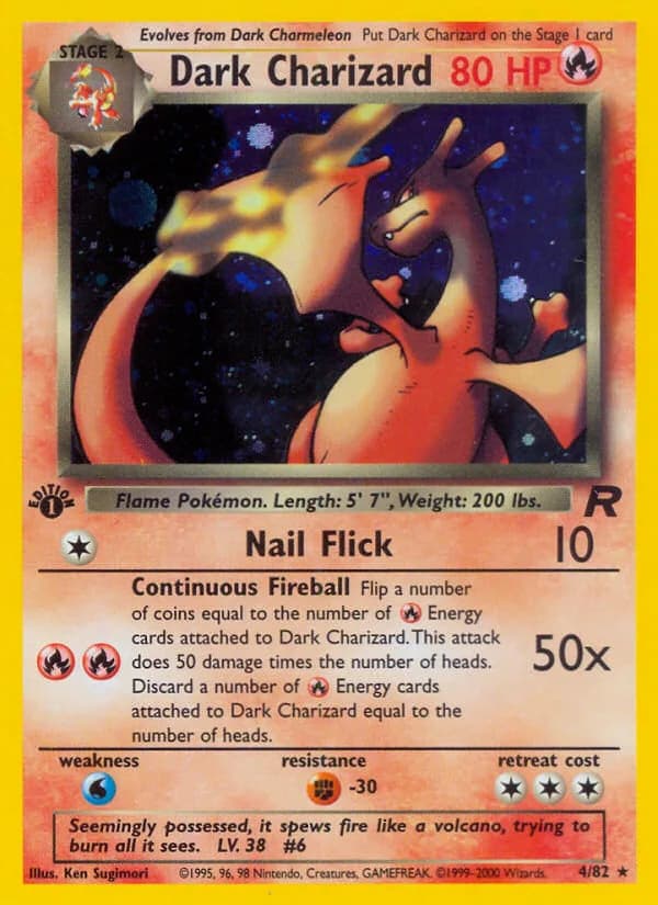 1st Edition Dark Charizard holo card front, Team Rocket 4/82